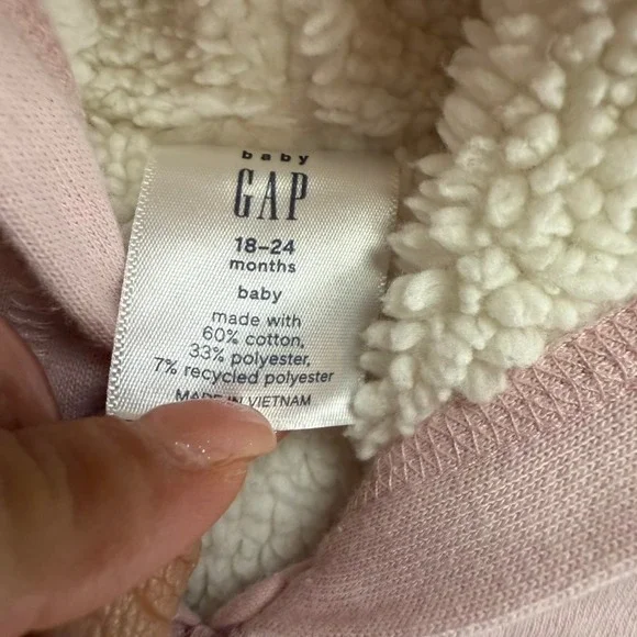 Baby GAP 18-24 Months Pink Bear Ear Hooded Sherpa Lined Zip Up Sweatshirt - Picture 2 of 7
